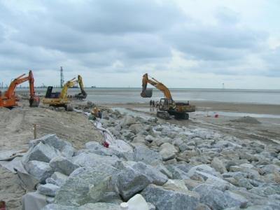 Laying of rock revetment