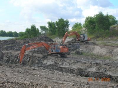 Excavation for the slope along the pond